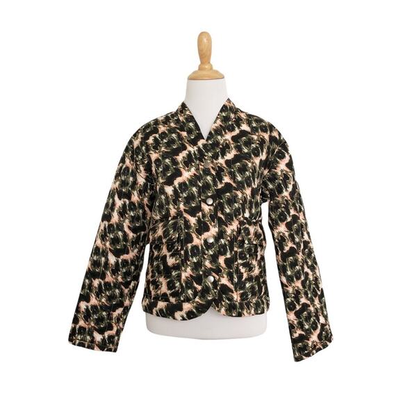 RACHEL COMEY FOR TARGET Quilted Cropped Jacket in Olive & Coral Leopard Print XS - Picture 1 of 9